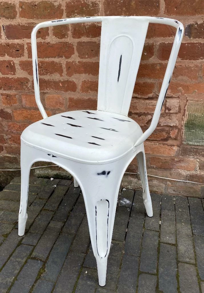 White Metal Chair Indoor Garden Distressed Vintage Finish SALE PRICE