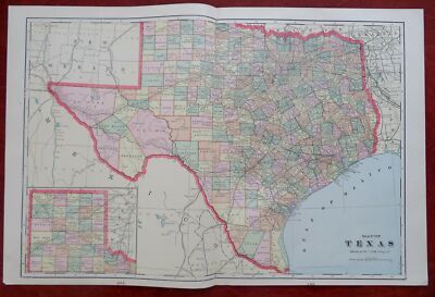 Texas Austin Dallas Houston El Paso Galveston Corpus Christi 1904 state map 