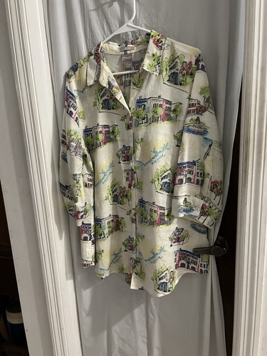 Chicos No Iron French Quarter Travel Linen Button Up Blouse Sz 2-12/14