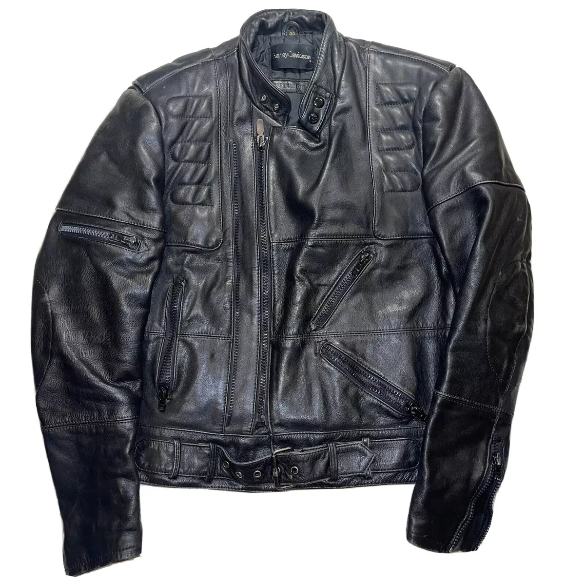 Vintage Harley Davidson American Cowhide Leather Motorcycle Jacket Belted  Sz 44