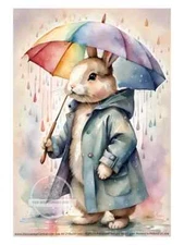 A Rainy Day Bunny | A4 8.3" x 11.7" Rice Paper for Decoupage | Decoupage Central