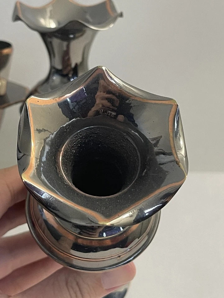 Candelabro vintage MCM cromo cobre dos tonos candelabro dos pares Foto 4 de 4