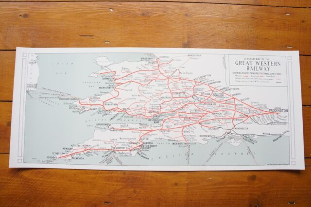 GWR Railway Reprint Carriage Map 53cm x 22cm VGC Great Western Railway