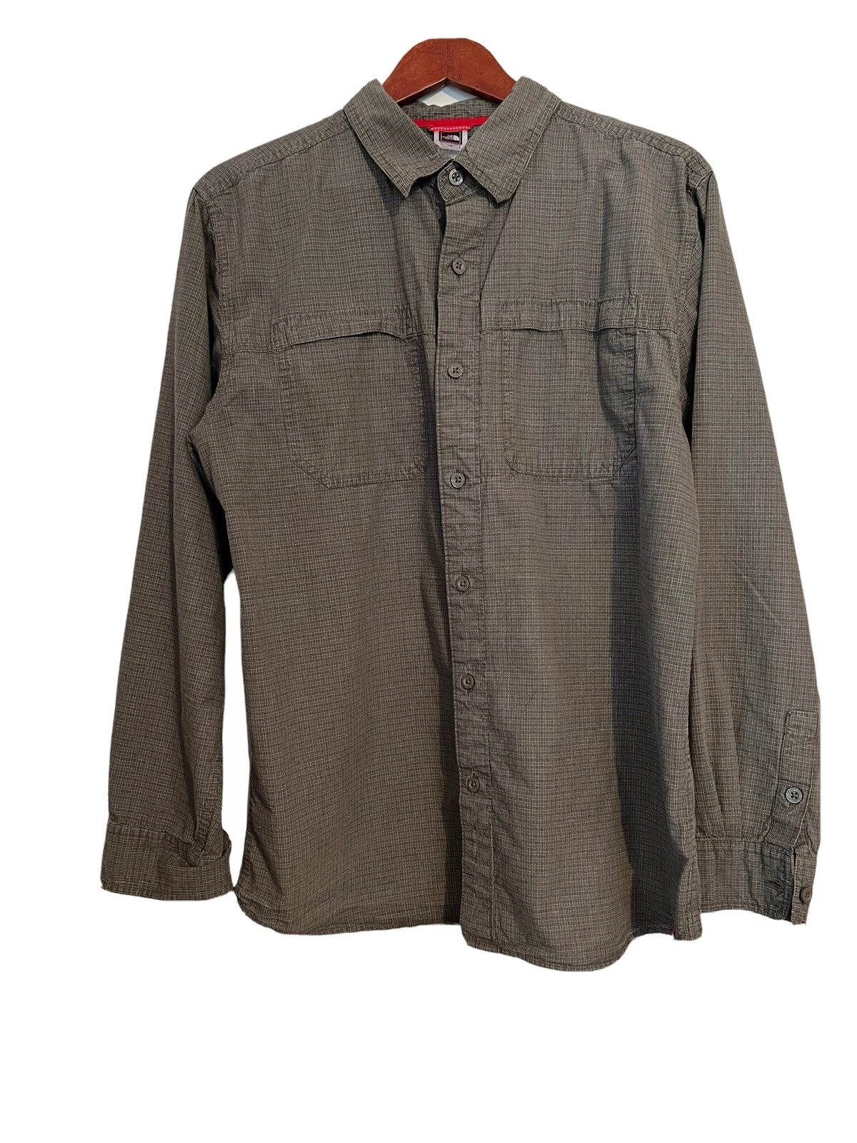 the north face long sleeve shirt , size L Olive Green Plaid Pockets