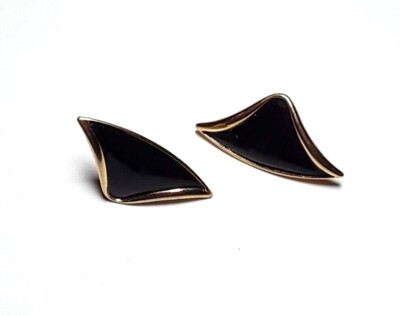TRIFARI Black Enamel Gold Tone Triangle Pierced Stud Earrings