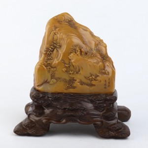 Antique Chinese Carving Landscape Shoushan Stone Seal