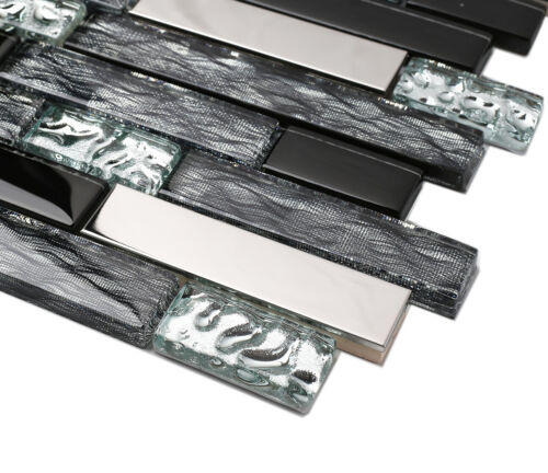 Black Glass Tile Subway Kitchen Backsplash Accent Wall Mosaics Box of 5 Sheets - Picture 5 of 14