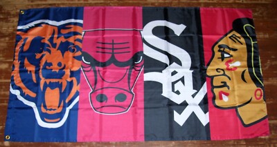 CHICAGO BLACKHAWKS BEARS WHITE SOX BULLS 3'x5' Flag Banner
