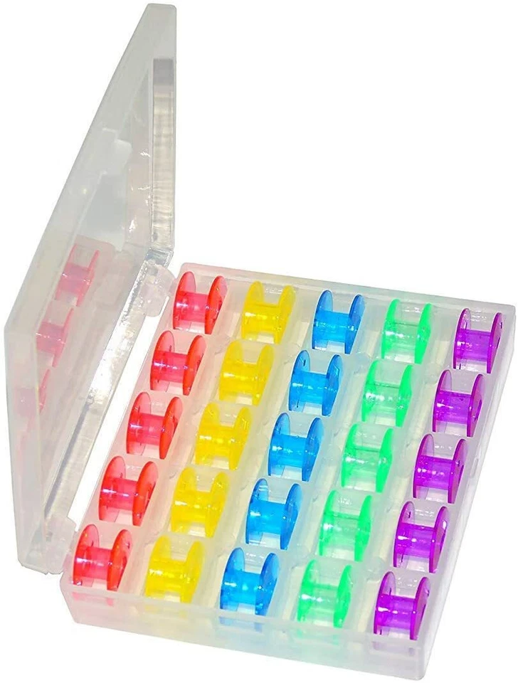 Juego de 25 bobinas vacías coloridas tamaño A clase 15 caja de almacenamiento Brother Singer etc. Foto 4 de 4