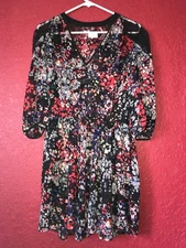 Pins and Needles UO Black Floral Sheer Flare Dress Lace Back Panel SMALL Cute