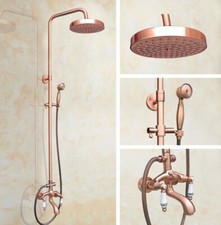 Antique Red Copper Wall Mount Bathroom Rainfall Shower Faucet Set Tub Mixer Tap