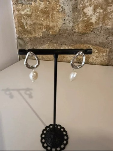 Platinum Plated Monica Vinader Style Freshwater Pearl Earrings Brand New - Picture 7 of 11