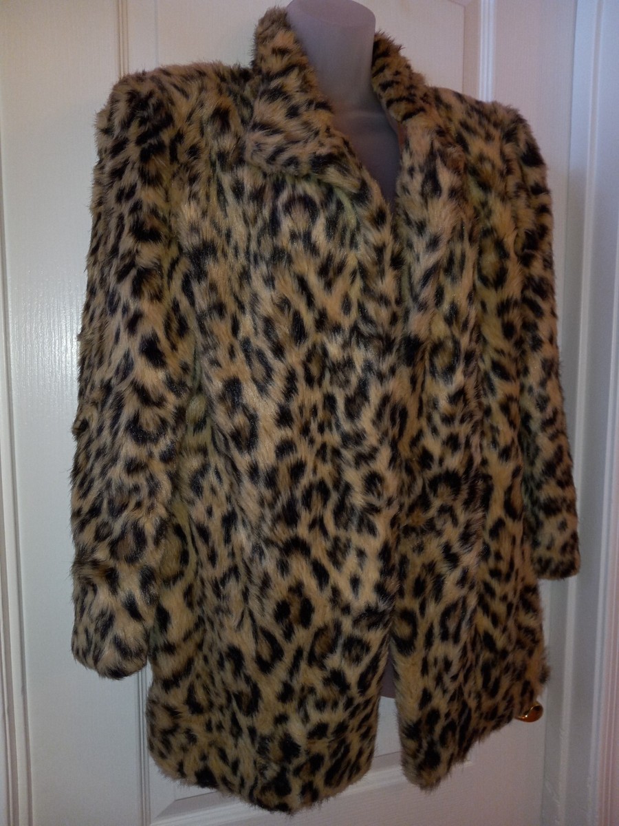 Vintage 80s Cheetah Print Faux Fur Coat Big Cat Jacket Mob Wife