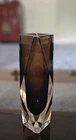 Murano Art Glass Vase Brown Faceted Clear Base Signed & Dated 6"