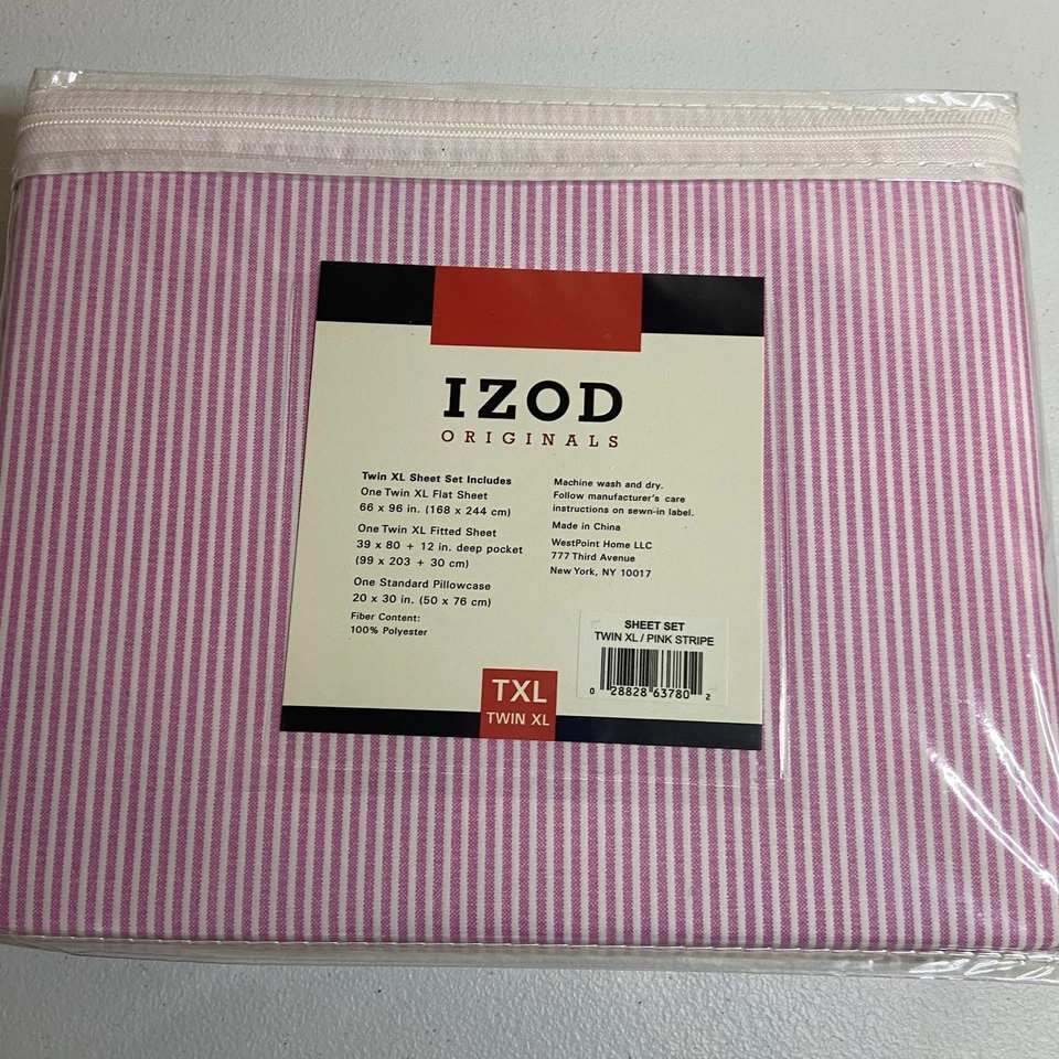 Juego de Sábanas IZOD Twin XL Rosa Rayas Nuevo Foto 3 de 4