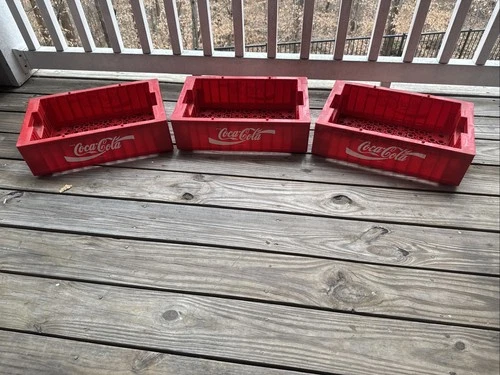 Three Vintage Coca Cola Hard Red Plastic Crate Bottle Carriers