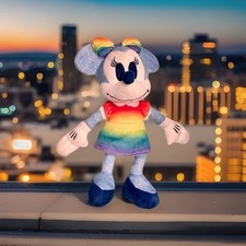 Disney Minnie Mouse Wearing Rainbow Pride Dress 9  Plush Toy EUC