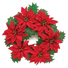 Leafy Poinsettia Candle Ring / Wreath 3" Inner Diameter Christmas Winter