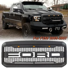 Front Grille For 2005 2006 2007 Ford F250 Super Duty Raptor Style W/Letter W/LED