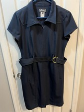 Sweet Brand Navy Blue Dress Collared Zip Up Belted Short Sleeve Size 10
