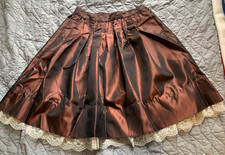  VINTAGE 1980s Handmade Girls' Brown Taffeta  Lace Party Skirt w/ Accessories