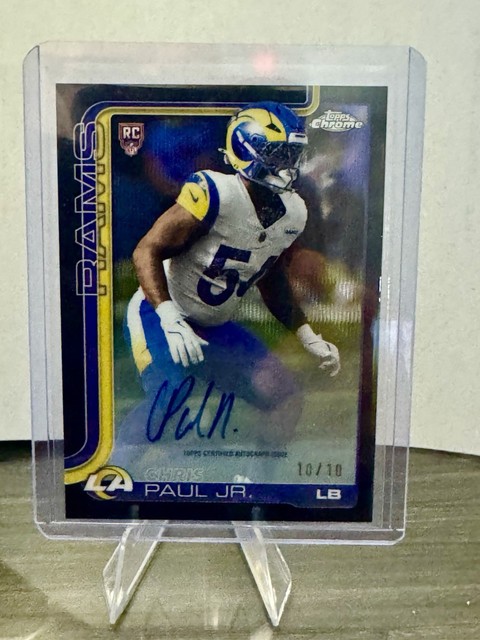 2025 Topps Chrome Chris Paul Jr. Chrome RC Auto Black Wave 10/10 Bookend Rams