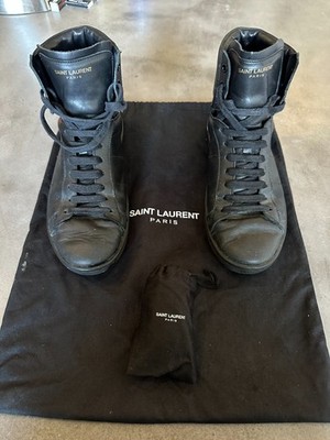 Saint Laurent Paris SL/01H High Top Sneakers Black Leather EU 40 US 7 Made Italy