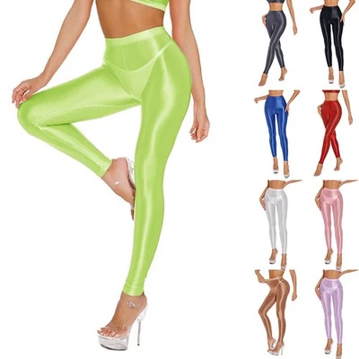 Fashion Womens Pants Womens Trouser High Strech Satin Daily Disco Shiny - Image 1 of 4