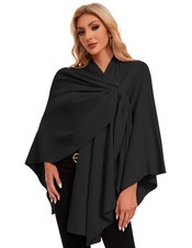 Womens Elegant Cross Front Shawl Wrap Knitted Poncho Cape Sweater Soft Warm