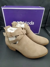 Top Moda Ankle Boots Womens Size 9 M Beige Stitch Back Zip Heeled Bootie Peep 