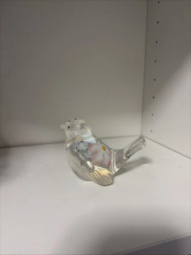 Fenton Vintage Bird Figurine Hand Painted with Flowers Signed White Pink