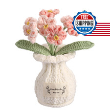 YOOJEE Forget-me-not Crochet Flower Potted Plant Pink - Handmade Desk Decor Vale