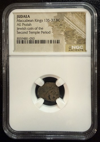 JUDAEA Maccabean Kings 135-37 BC, NGC, Prutah, Ancient Jewish Coin Second Temple