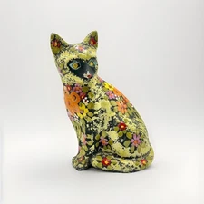 Vintage Alvino Bagni Floral Ceramic Cat Sculpture Mid Century Italy Bitossi MCM