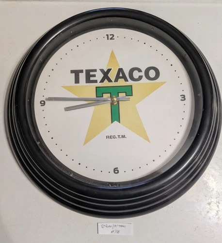 Texaco Wall Clock Gas Oil Sign Style Black Frame 15” Vintage Look