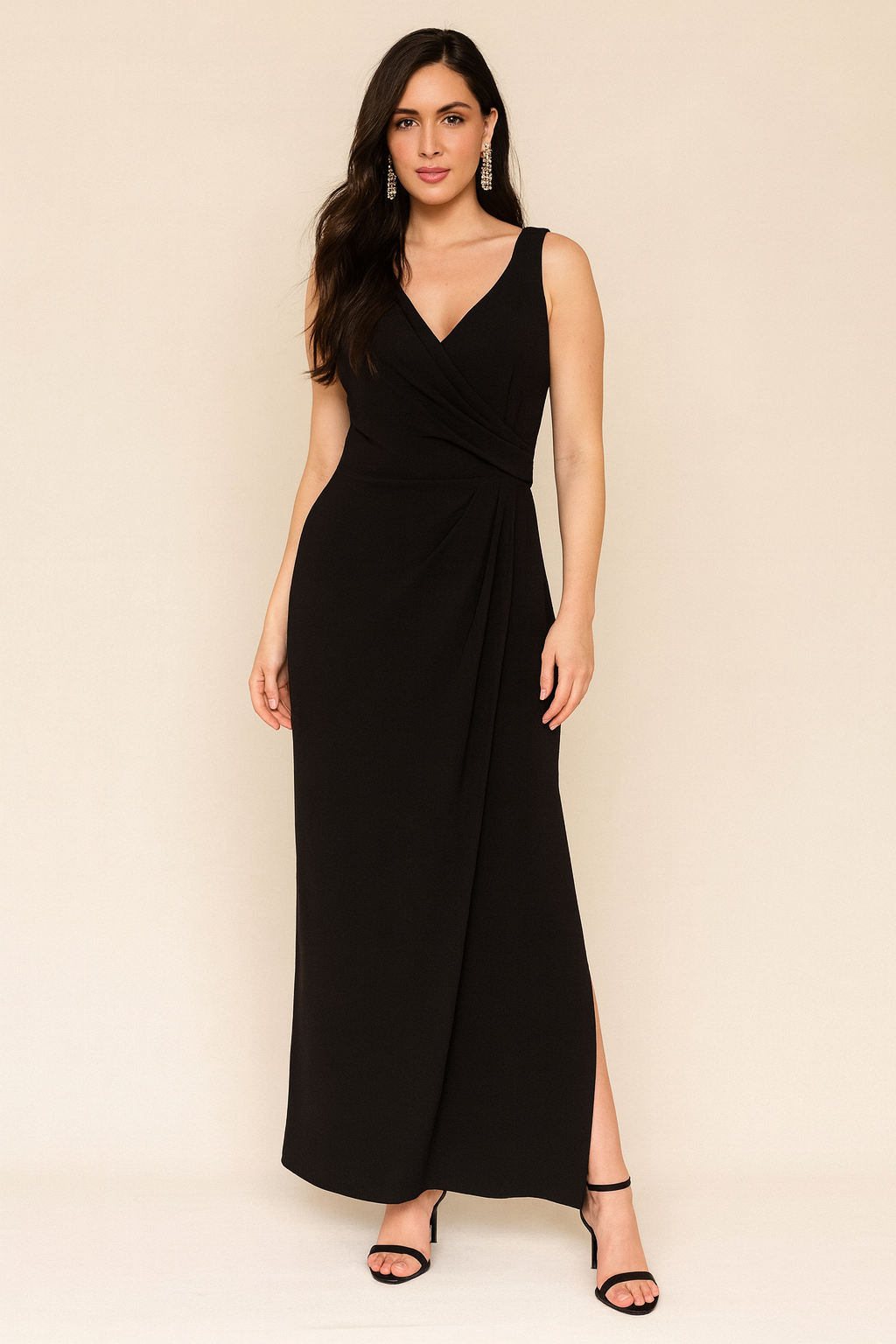 David Warren New York Womens Dress 6 Black Faux Wrap Classic Minimalist Event