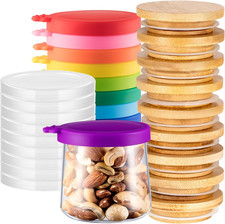 27 Pcs Oui Yogurt Jar Lids Silicone Bamboo Wood Clear Plastic Container