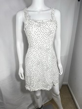 Urban Outfitters UO Wren Polka Dot Linen Ruffle Mini Dress White Black Size M