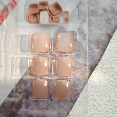 Glitter Press on Toenails Nude Fake Toenails Short Square False Toes with - Picture 4 of 7