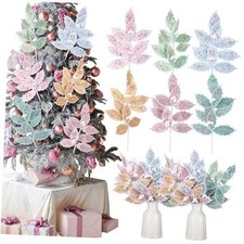 6 Pcs Christmas Tree Picks and Sprays 13.8'' Pastel Picks with Poinsettia