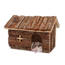 Natural Wooden Hamster House Cage Small Animals With Chimney Play House M
