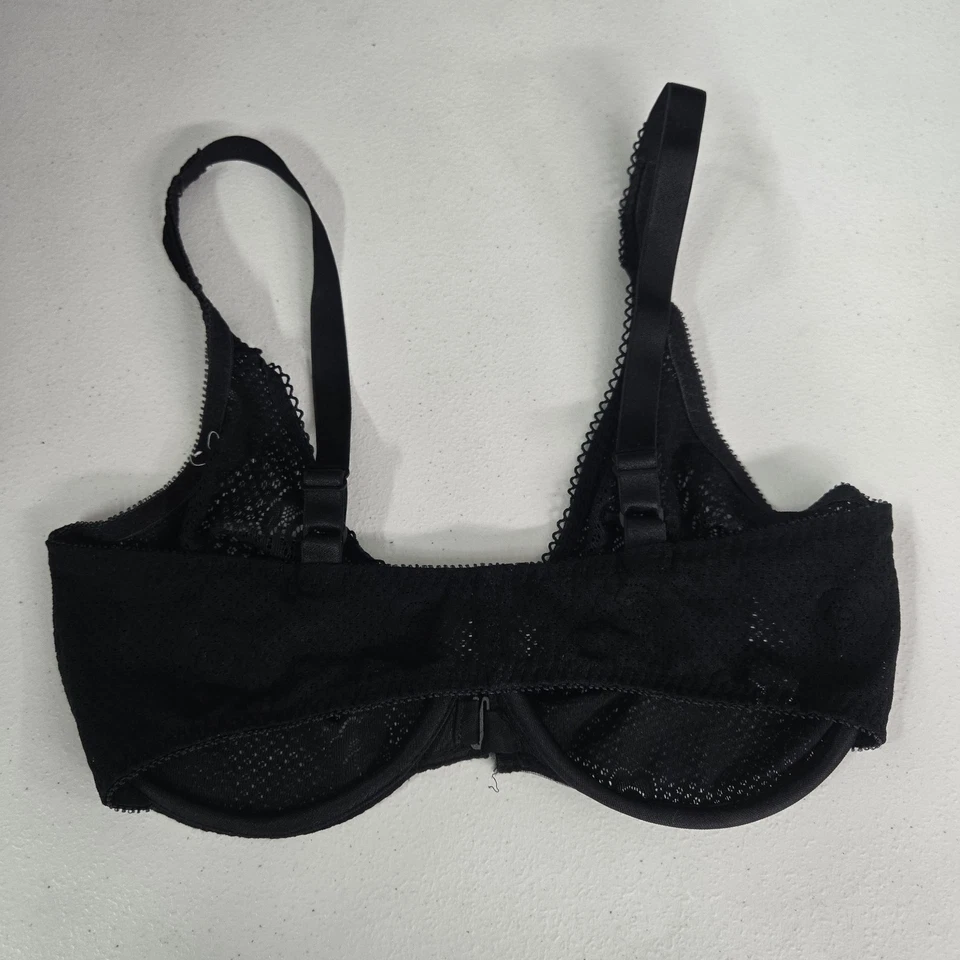 Lily Of France Women Bra 36D Black Sheer Underwired Front Closure - Image 2 of 4