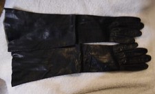VINTAGE Women's Edelweiss FRANCE  Black KID LEATHER Long Opera GLOVES 14 1/2"