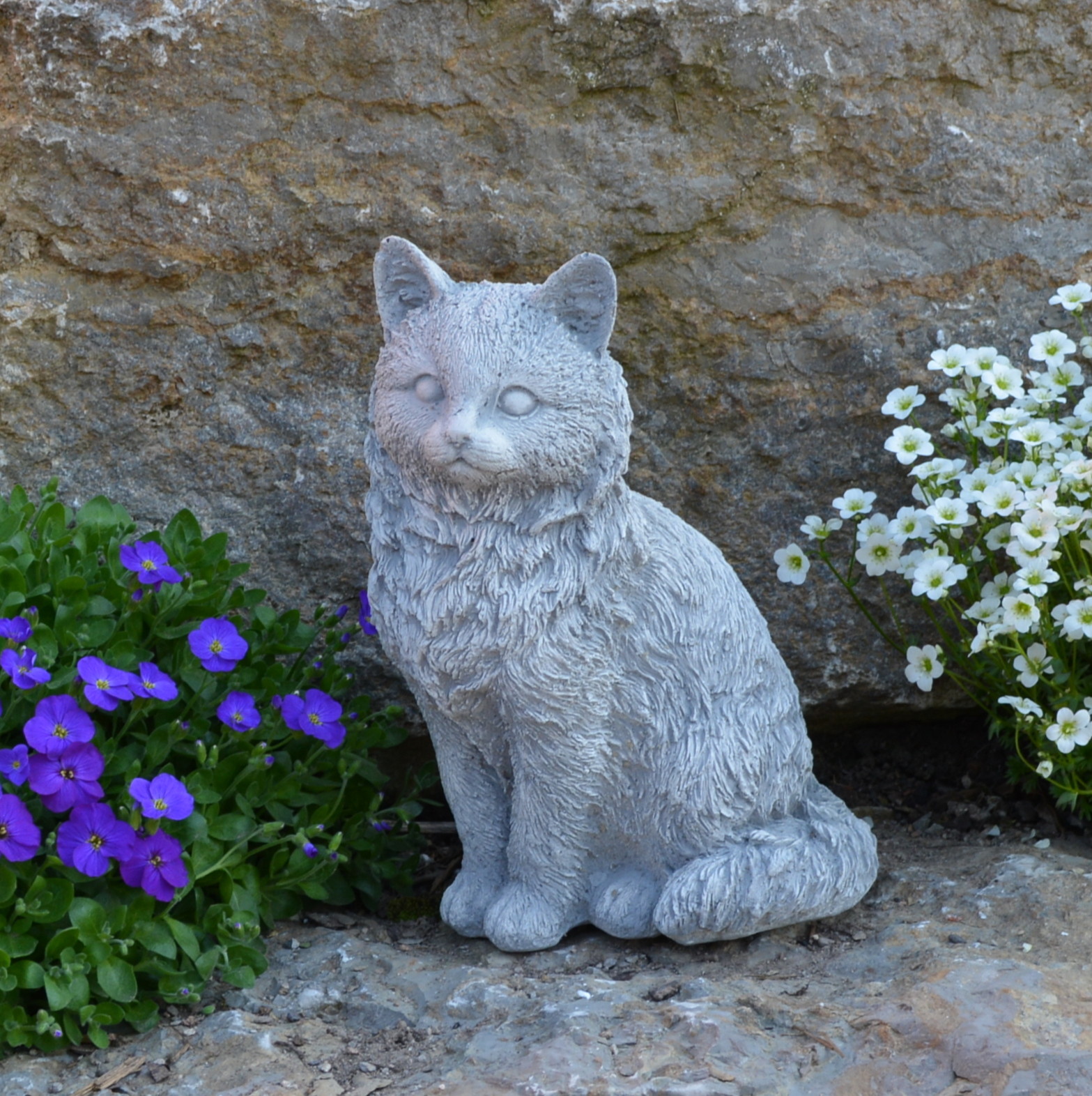 Cat Kitten Hangover Stone Figurine H.26cm 16x14cm 6kg White Concrete Frost Proof