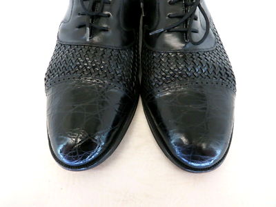 Mezlan Black Leather Crocodile Knitted Oxford Dress Shoes  display picture 1
