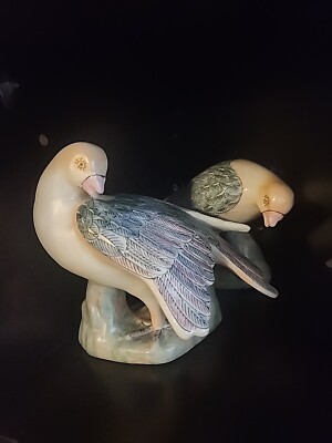 Vintage Pair Of WBI China Pastel Multicolored Wings Pigeon Bird Figures Ceramic