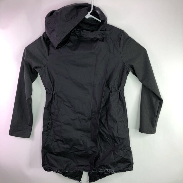 Mondetta Womens Windbreaker Jacket Gray Zip Up Wrap Hooded Bungee Waist