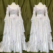 Vintage Wedding Dresses Satin Long Sleeve Sweep Train Lace Applique Bridal Gown