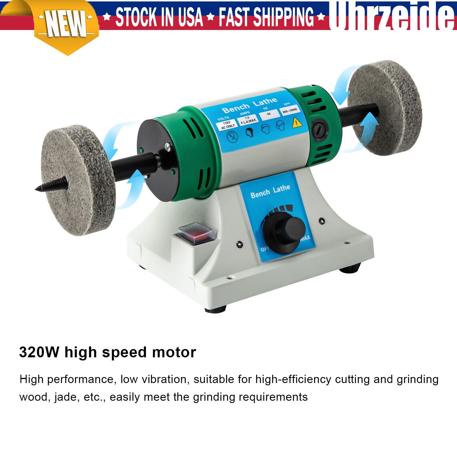 Portable Jewelry Polisher Bench Grinder Watch Gem Buffing Machine Variable Speed