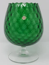 Mid-Century Italian Emerald Green Optic Glass Vase brandy snifter vintage MCM